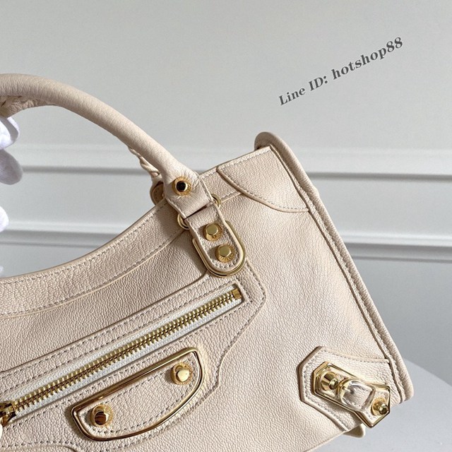 Balenciaga專櫃爆款金釘米白義大利進口山羊皮中號機車包 巴黎世家原單經典手提機車包 fyj1756